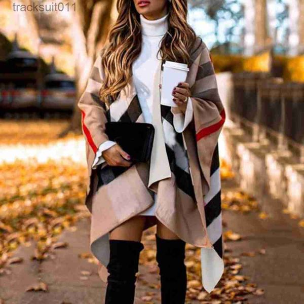 Women's Cape Irregolare Elegant Lady Fashion Poncho Cape Autunno Inverno Inverno Casualmente Batwing Fluffy Over -Coat Women Women Color Block Capes S L230920