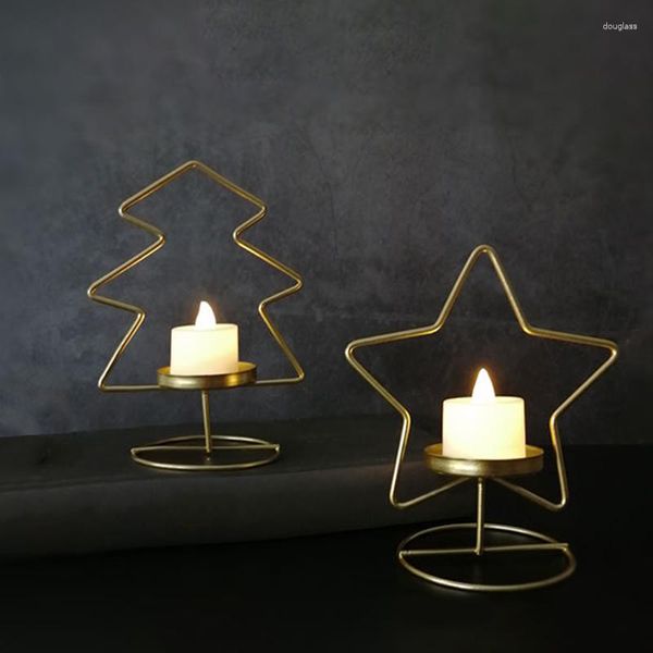 Portacandele Colore oro Base per albero di Natale Supporto per atmosfera stellare Decorazione Candeliere Decorazioni per la casa Forniture per feste di festival di nozze