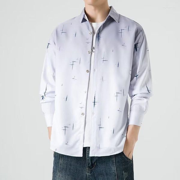 Camicie casual da uomo Camicia elegante di lusso a maniche lunghe sfumata moda Autunno Uomo Stile coreano Stampa vintage Camisas De Hombre hawaiano