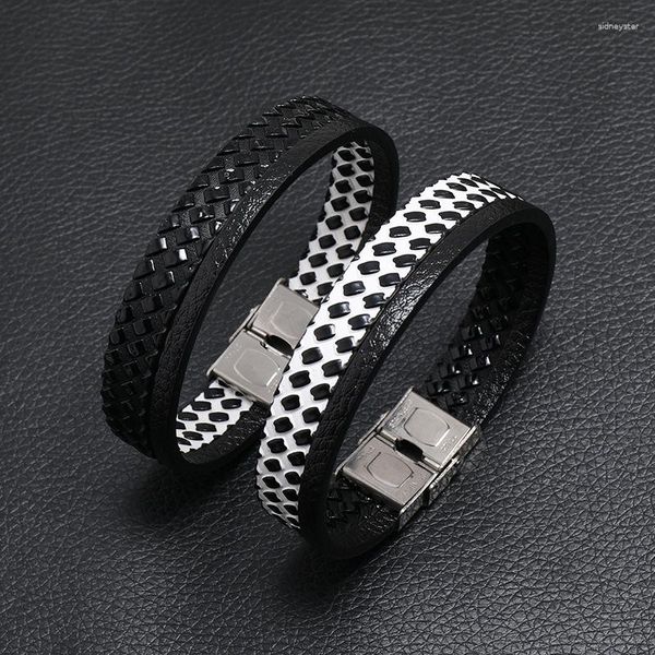Charme pulseiras moda pulseira de couro masculino fivela de aço inoxidável tendência coringa senhoras e homens jóias