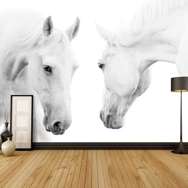 Sfondi personalizzati Grande murale Cavallo bianco Pografia Sfondo Po Pittura murale Soggiorno Divano Camera da letto Sfondo Carta da parati Decorazioni per la casa