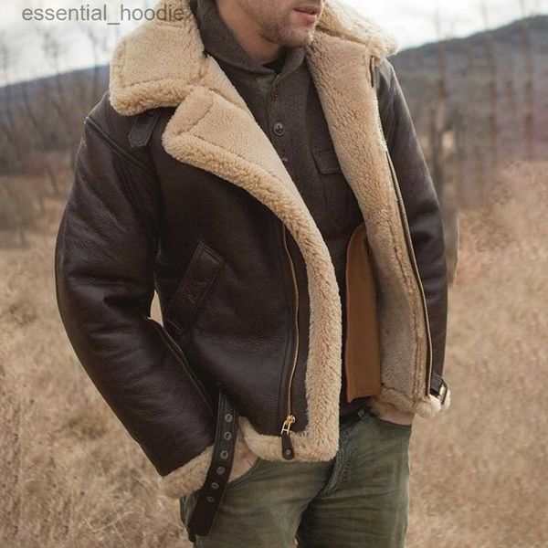 Pelliccia da donna Pelliccia sintetica 2023 Autunno Inverno Giacca in pelle da uomo Shearling di pecora Pelle di agnello Giacche calde Parka Pilot Cappotto di pelliccia di pelle di pecora naturale da uomo Nuovo L230920