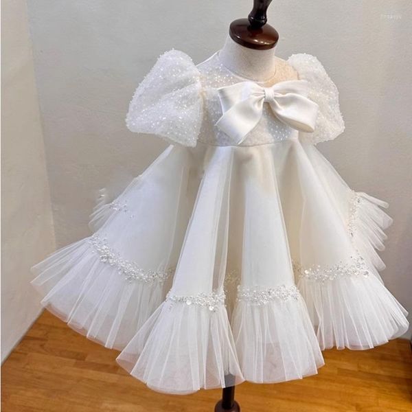 Abiti da ragazza Abito da battesimo coreano per bambini Abito con paillettes per bambini Fiocco in tulle Abito da ballo per battesimo per bambino 1° compleanno Boutique per neonati Vestido