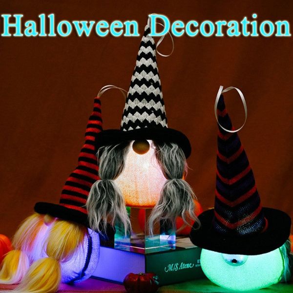 Suprimentos de Halloween decoração iluminada Rudolf pingente trançado gnome boneca criativa sem rosto decoração de casa 230920