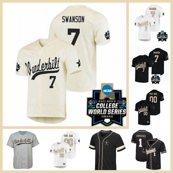 Personalizado 2023 NCAA Vanderbilt College Baseball Jerseys Commodores Jack Leiter JJ Bleday Cooper Davis Austin Martin Dansby Swanson Tim Corbin Jersey Costurado