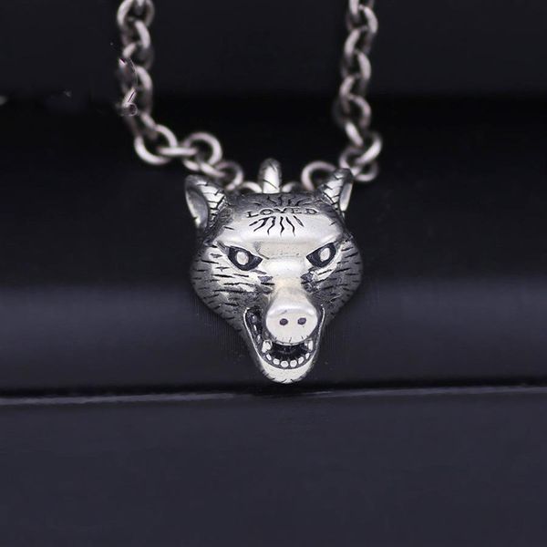 Vintage 925 Sterling Silber Halskette Herren Anger Forest Serie Wolf Kopf Anhänger Halskette Wild AJ Männer und Frauen Paare neckl267n