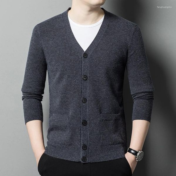 Männer Pullover Wolle 5,8% Strickjacke Herbst Einreiher V-ausschnitt Koreanischen Stil Casual Pullover Einfarbig Mantel Männer