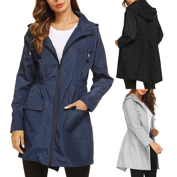 Jaquetas femininas jaqueta leve feminina à prova de vento impermeável capa de chuva feminina com capuz ao ar livre caminhadas longas chuva tops rainwear 230919