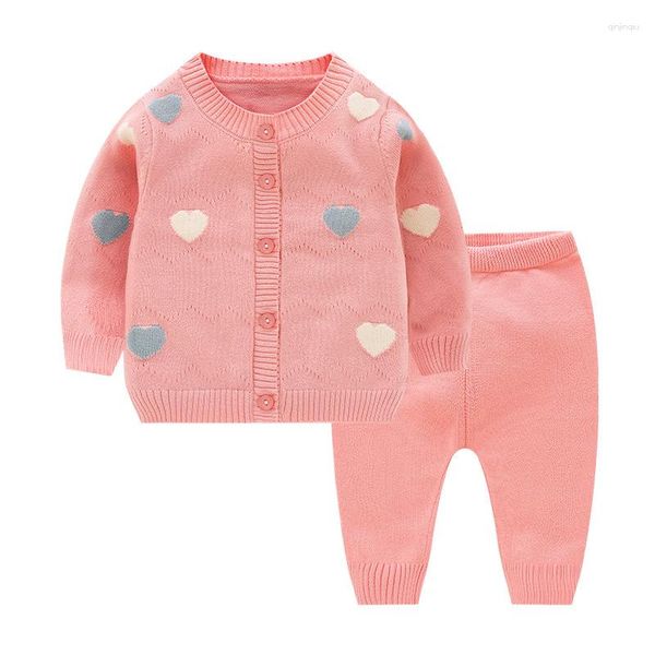 Комплекты одежды, розовый свитер для девочек, комплект Love Baby, детский кардиган для детей 3-6 месяцев, вязаный снизу, в иностранном стиле, из двух предметов