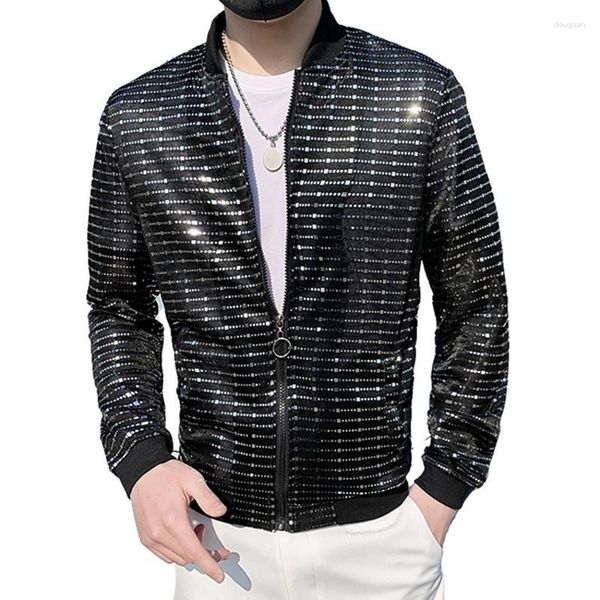 Giacche da uomo Moda Hip Hop Paillettes glitterate Cappotto capispalla elasticizzato sottile Giacca estiva da motociclista slim fit per uomo