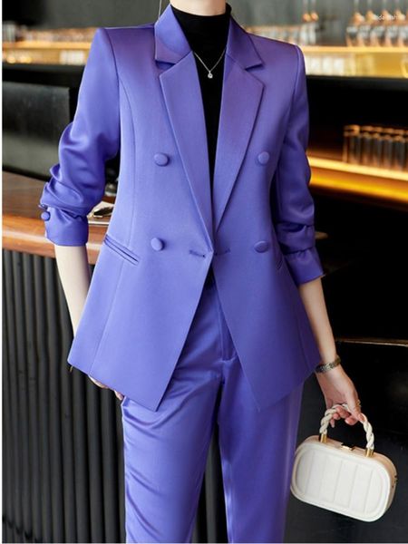 Calças femininas de duas peças moda coreana mulheres vintage escritório blazer terno sólido chique elegante jaquetas casaco e lápis peças conjunto feminino