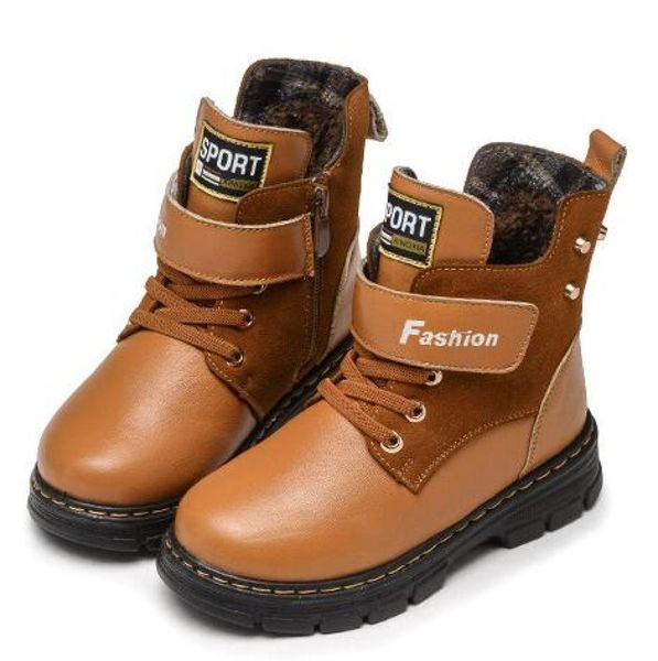 Coole Knöchelstiefel aus Leder für Jungen in der Wadenmitte, warmer Plüsch mit Nieten, Kleinkinderstiefel für kleine und große Kinder, Größe 26419073579