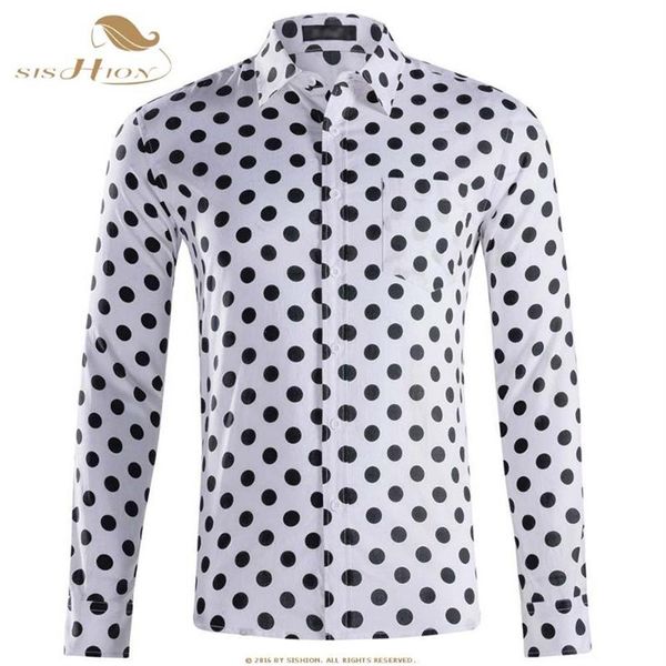 Outono casual masculino bolinhas camisas de manga longa algodão masculino qy0339 preto branco plus size único bressted camisa masculina2489