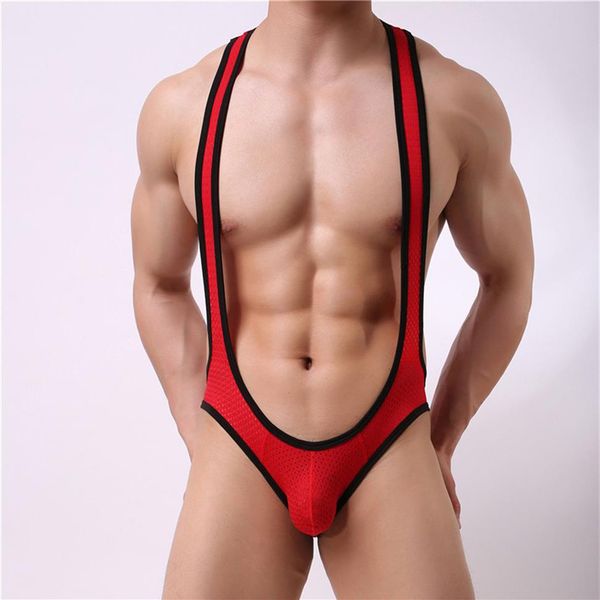 Uomo body body mankini costume da bagno sottoschetta biancheria biancheria intima mesh sexy wrestling cognello gay joackstrap thong trasparente gilest286s