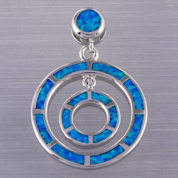 Ожерелья с подвесками KONGMOON, двойной круг, океанский синий огненный опал, посеребренные украшения для женщин, ожерелье
