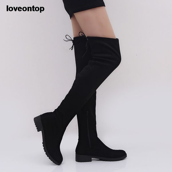 Botas Loveontop Mulheres Sobre Joelho Plataforma Longa Reed Couro Quadrado Forma Placa Mantenha Quente Pelúcia Inverno 230920