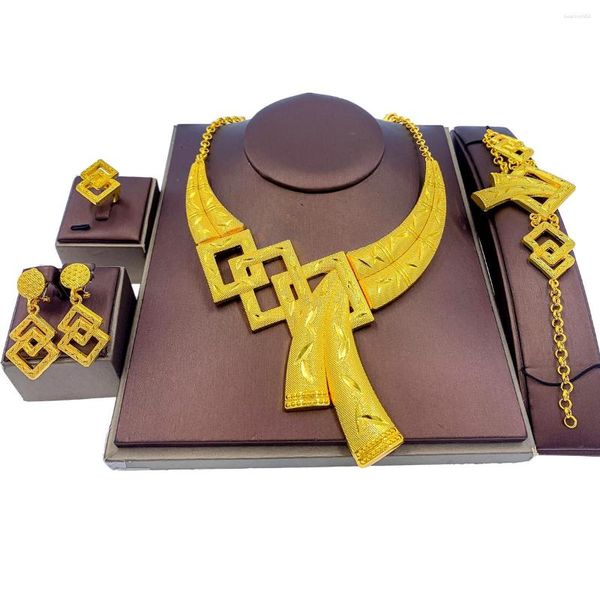 Colar brincos conjunto dubai banhado a ouro jóias para mulheres casamento de luxo nigeriano traje de noiva festa 24k brinco