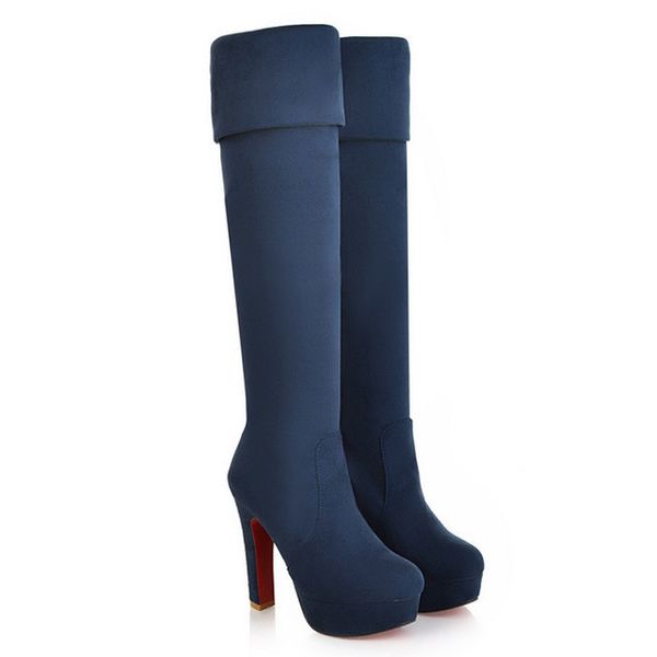 Stiefel Mode Frauen Über Das Knie Samt Oberschenkel Hohe Weibliche Plattform Schuhe Heels Lange Damen Schuh Große Größe 34 230920