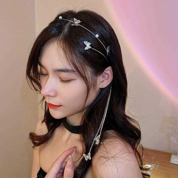 Grampos de cabelo borboleta hairbands para mulheres cristal longo borla corrente bandana simulado pérola headwear acessórios frete grátis