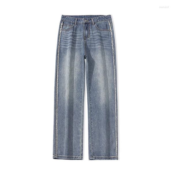 Jeans da uomo Pantaloni larghi da uomo Pantaloni a gamba larga Vestibilità ampia Streetwear Casual 2023 Autunno Kpop Abbigliamento blu Lato moda