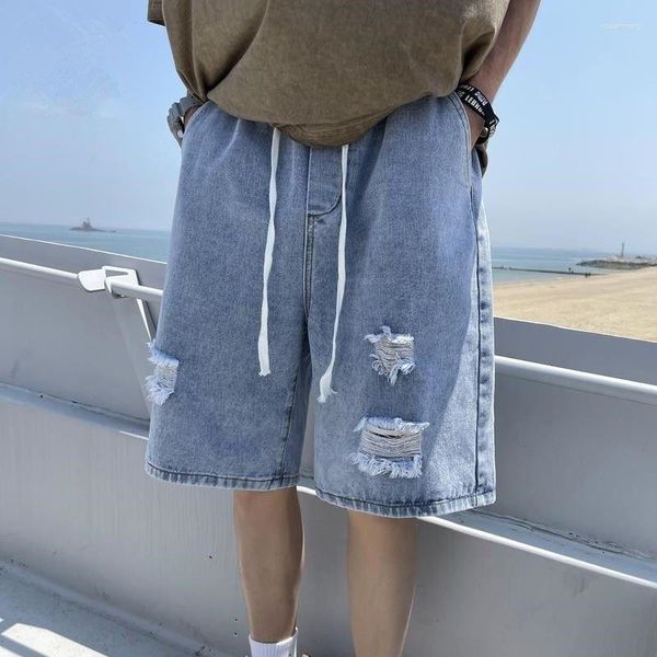 Мужские шорты в Корейском стиле, уличная одежда в стиле хип-хоп, рваные джинсы в стиле Харадзюку, модные винтажные универсальные свободные прямые повседневные брюки