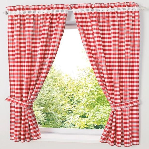 Tende per tende per soggiorno camera da letto stile nordico plaid blu rosso moda semplice nastro