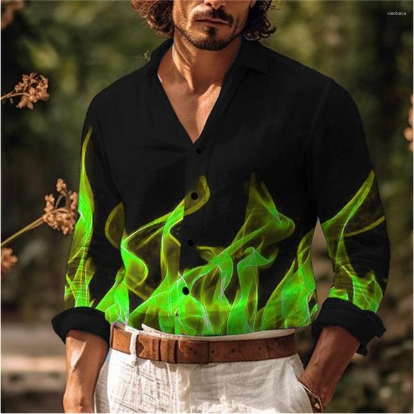 Camicie casual da uomo 2023 Designer Fashion Flame Blu Verde Rosso Outdoor Bottone superiore Risvolto Modello ad alta definizione Plus Size