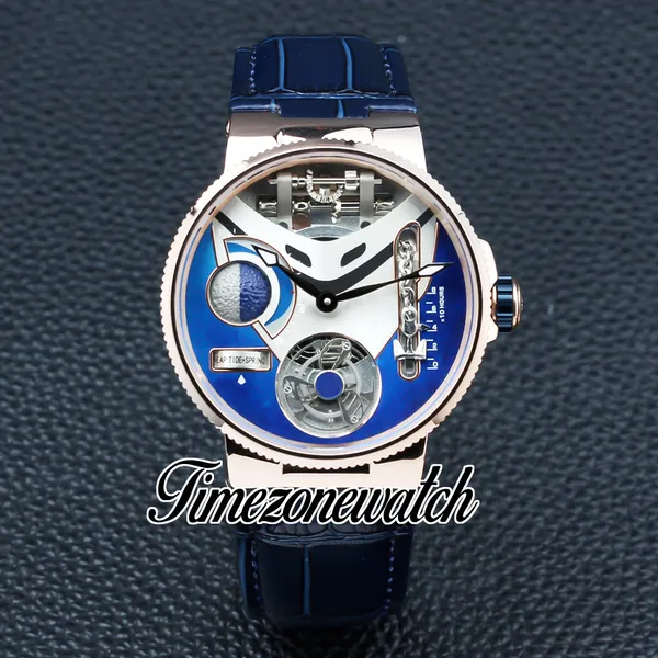 Nuovo Mega Yacht 44mm 6319-305 smalto 3D Tourbillon automatico orologio da uomo acciaio blu quadrante bianco cassa in oro rosa cinturino in pelle blu orologi da uomo Timezonewatch Z04
