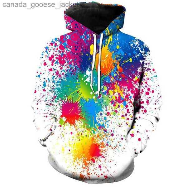 Erkek Hoodies Sweatshirts 3D Hoodies Erkekler Spatlate Renkli Boya Alanları 3D Baskı 2023 Yeni Sweatshirt Street Giyim Altakları Tops Plus Sizel230920