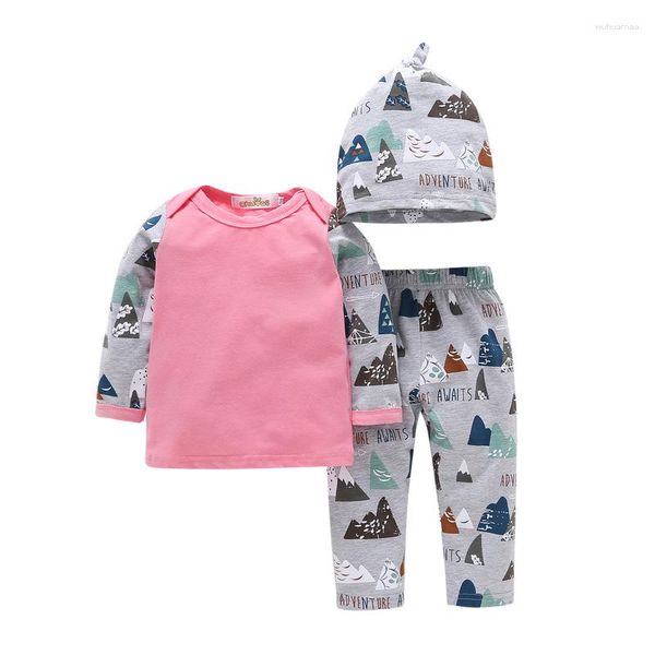 Conjuntos de roupas infantis crianças manga longa camiseta calças chapéu 3pcs meninos meninas primavera e outono 0-3 anos