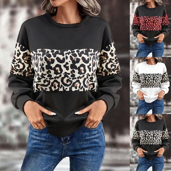 Kadın Sweaters Sonbahar/Kış Büyük Gevşek Yuvarlak Boyun Leopar Baskı Uzun Kollu Sweater Kızlar Gençler Sweatshirts Hayır Kaput Günlük Bluz