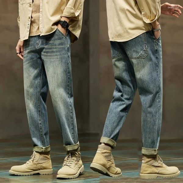 Мужские джинсы, японские джинсовые брюки, свободные и универсальные леггинсы в корейском стиле Harun, леггинсы в стиле ретро, комбинезоны 42