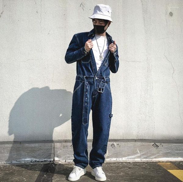 Erkekler pantolon vintage gevşek kargo denim tulum kadın Japonya Kore mavi kot pantolonlar cepler kemer yüksek cadde tulumları 2023 w552