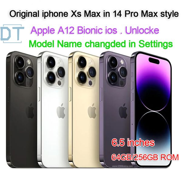 A + Excelente Condição, XS Max Recondicionado Desbloqueado no iPhone 14 Pro Max Estilo Celular Tela OLED de 6,5 polegadas 4G LTE 4 GB RAM 64G / 256G A12 IOS12 Celular