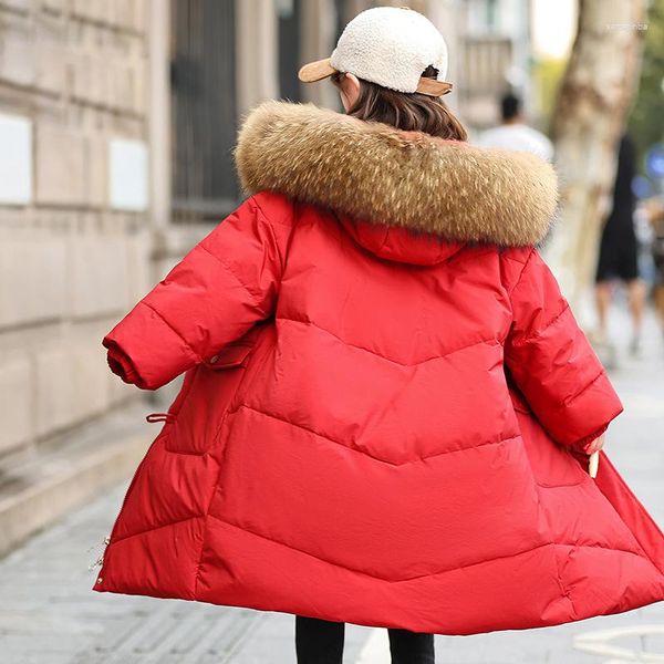 Piumino per ragazze Bambini Giacca lunga invernale per bambini Collo in pelliccia con cappuccio Caldo addensato Piuma Parka Capispalla da neve Y710