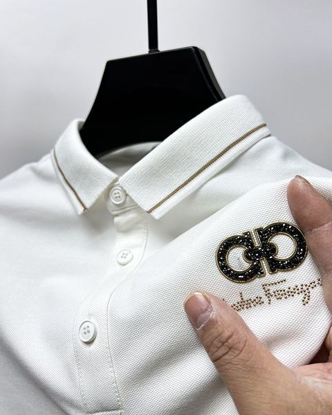 Polos masculinos high end marca de luxo 69 algodão polo camisa 2023 verão impressão diamante europa tendência moda manga curta casual camiseta 230920