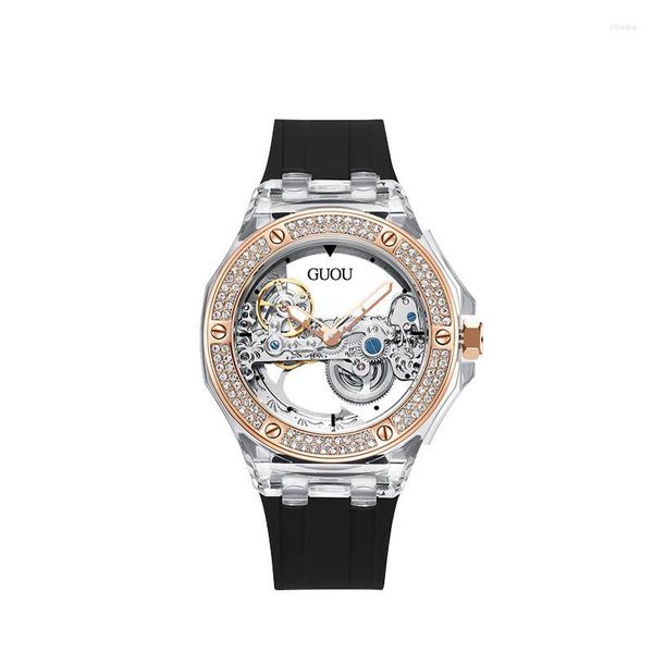 Orologi da polso Orologio da donna Antica Europa 2023 Moda di lusso leggera Trasparente Scava fuori Silicone meccanico completamente automatico