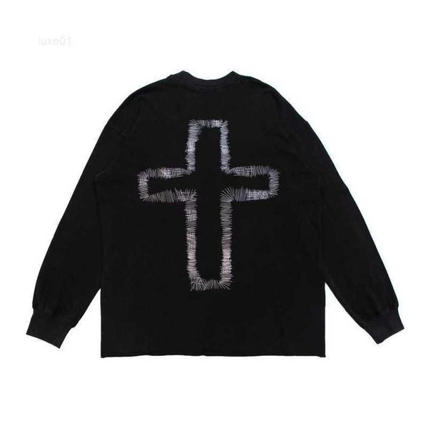 Altes Kreuz mit zufälligen Nadeln, bestickt, langärmelig, Unisex, lockerer Pullover, High Street Bottomec2r