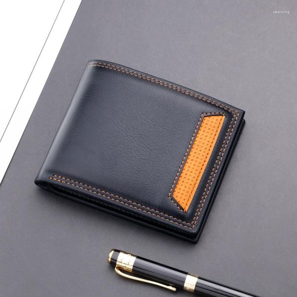 Brieftaschen Trendige Brieftasche für Männer Slim Card Holder PU-Leder Fold-Over-Tasche Männlich Small Po Tri-Fold Frosted Herren Geldbörsen