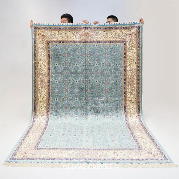 Tapetes 6'x9' feitos à mão persa Tabriz tapete azul atado tapete turco (YWX234A)