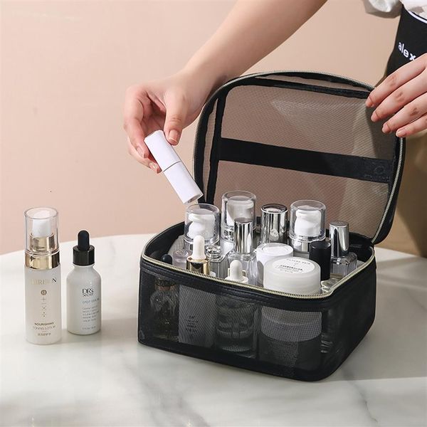 Astucci per cosmetici Custodie per cosmetici da donna in nylon alla moda Set nero portatile per trucco da viaggio Tote Organizer Toilette per donna 230130327u