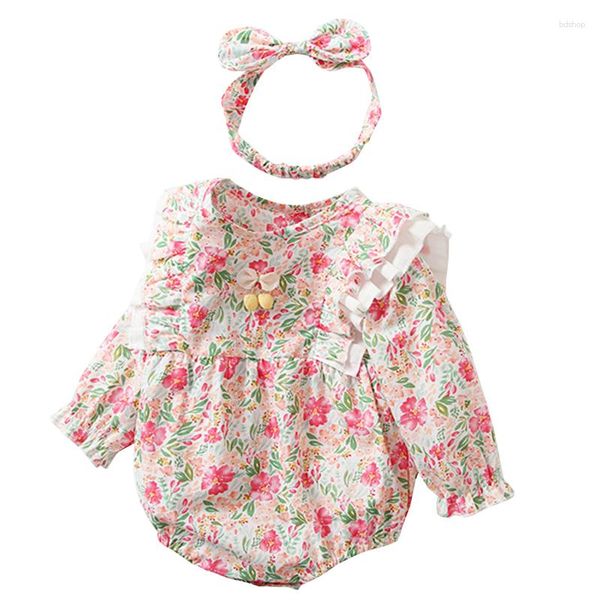Giyim setleri bahar bebek kız kıyafetleri 3-24 ay doğumlu çiçek butik set güzel doğum günü kıyafetleri romper kafa bant bebek takımları