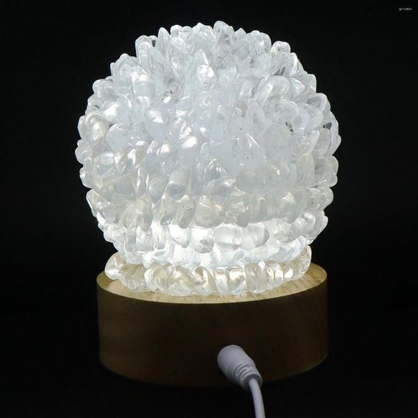 Estatuetas decorativas de cristal natural lâmpada noturna sala estar quarto decoração pedra branca feita de purificação de ar ânion