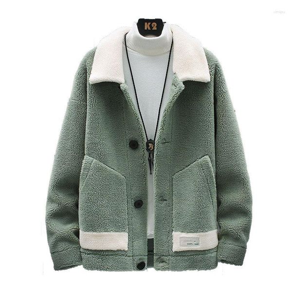 Giacche da uomo Cappotto invernale da uomo stile coreano Moda casual Agnello Cashmere Peluche Ispessimento Giacca ampia Colletto rovesciato monopetto