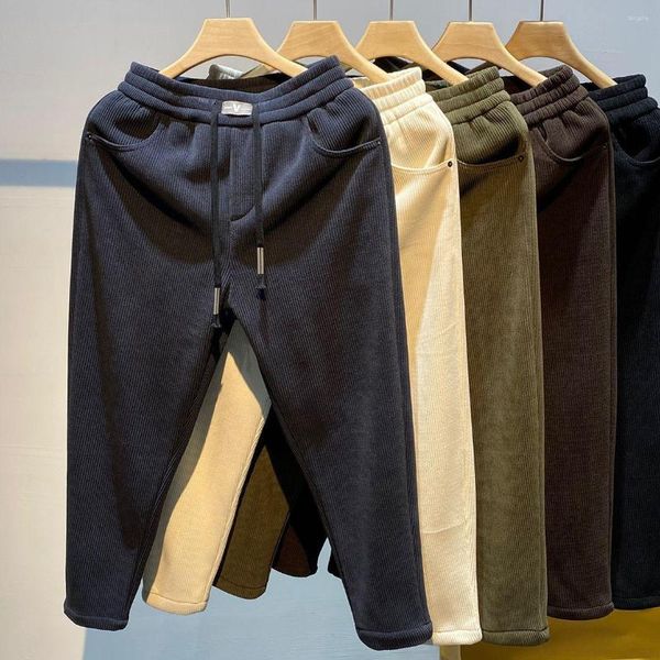 Calças masculinas Outono Corduroy Homens High-End Listrado Veludo Slim Fit Pequenos Pés Harem 2023 Casual Sólido Streetwear Corredores