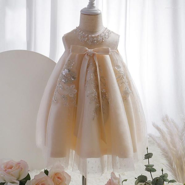 Vestidos da menina do bebê meninas vestido de natal lantejoulas rendas champanhe criança nascido princesa 1st aniversário festa batismo traje casamento