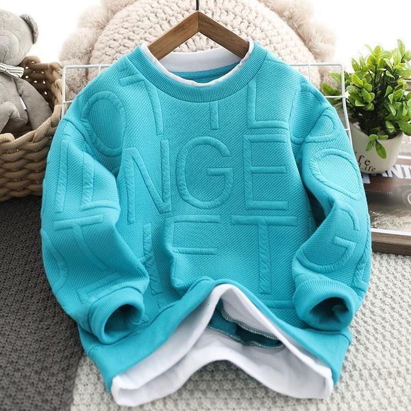 Hoodies Sweatshirts Mode Kinderen Tops Lente Herfst Kinderen Jongens Letters Katoen Blauw Grijs T-shirt Tiener Trui Kleding 10 12 14Y 230919