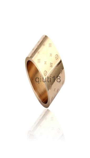 Anéis de banda Novo Titanium Aço Jóias Explosão V Ampla Face Imprimir Quatro Folhas Anel de Flor 18K Ouro Casal Ring7918724 x0920