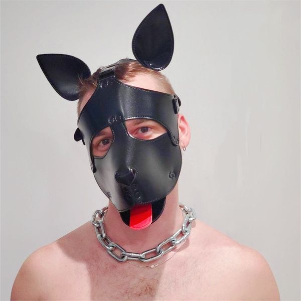 Acessórios de fantasia Filhote de cachorro Roleplay Homens Fetiche Máscaras Punk PU Couro Sexy Cosplay Adulto Festa Masquerade Cabeça Capa Preto Cão Máscara Facial Casais Gay