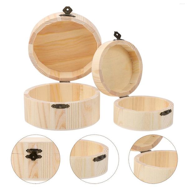 Cadeau cadeau 2pcs boîtes de rangement en bois simples boîte ronde en bois petite boîte d'articles